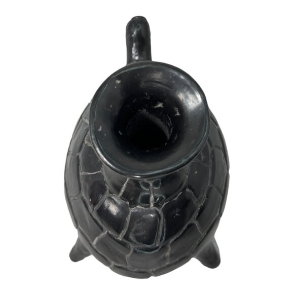 Barro Negro de Oaxaca Handmade Black Mexican Clay Tortoise VNTG Vase 7" H x 8" W - Picture 7 of 8